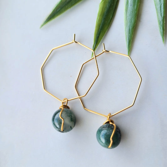 Stop & Seek Earrings- Moss Agate (Contentment)