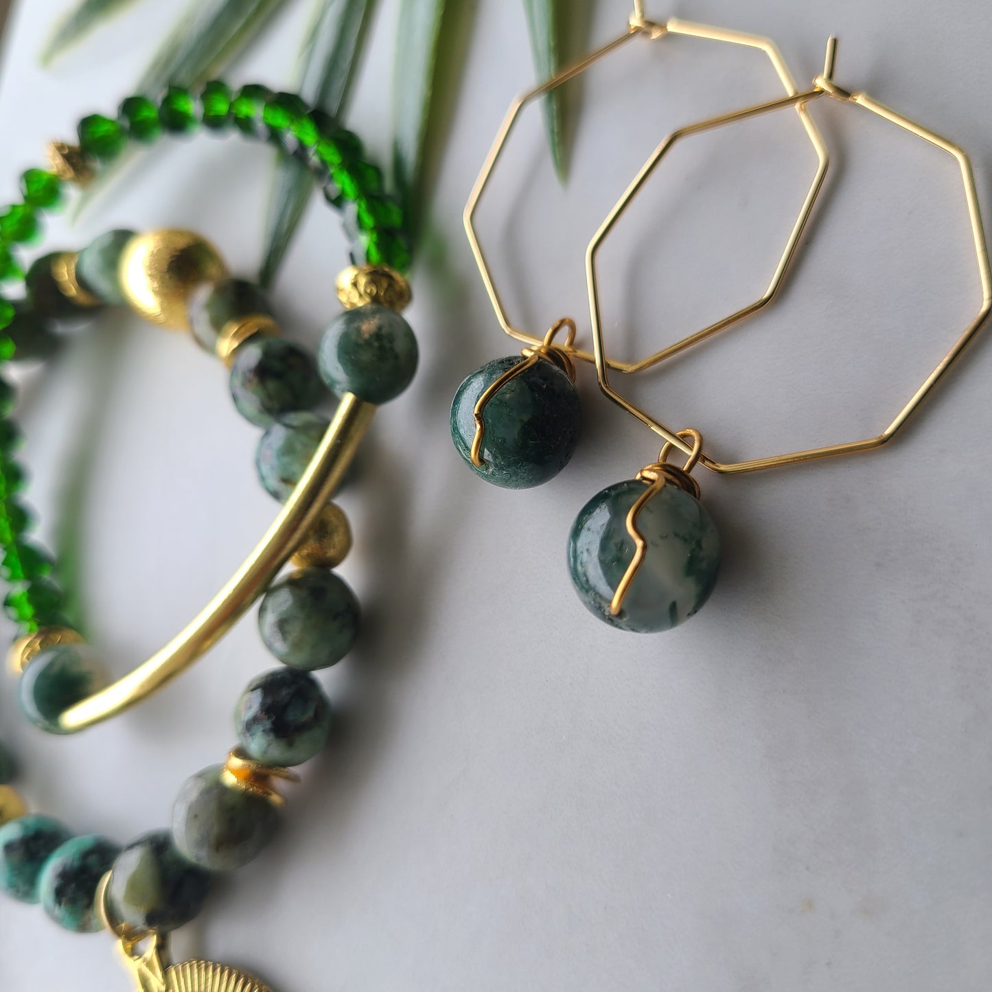Stop & Seek Earrings- Moss Agate (Contentment)