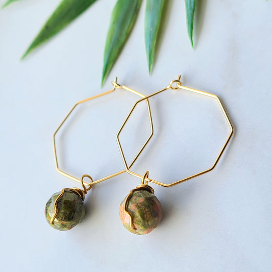 Stop & Seek Earrings- Unakite (Harmony and Balance)