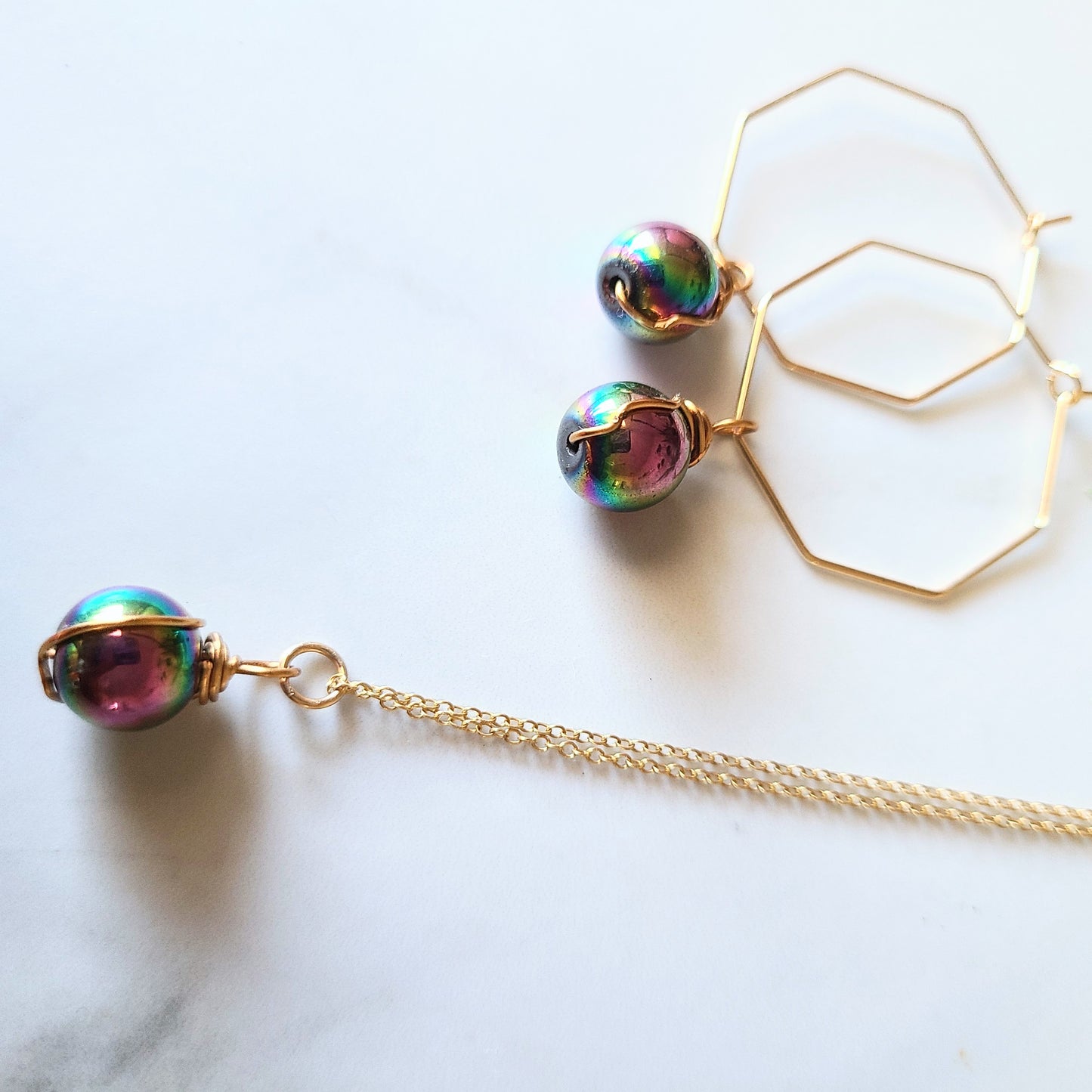 Stop & Seek Earrings- Rainbow Hematite (Moving On)