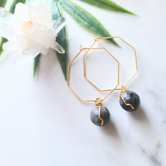 Stop & Seek Earrings- Larvikite (Discernment)