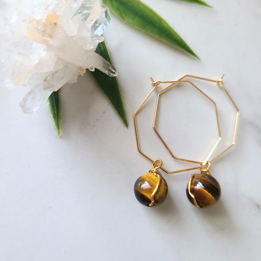 Stop & Seek Earrings- Tiger's Eye (Grounding)