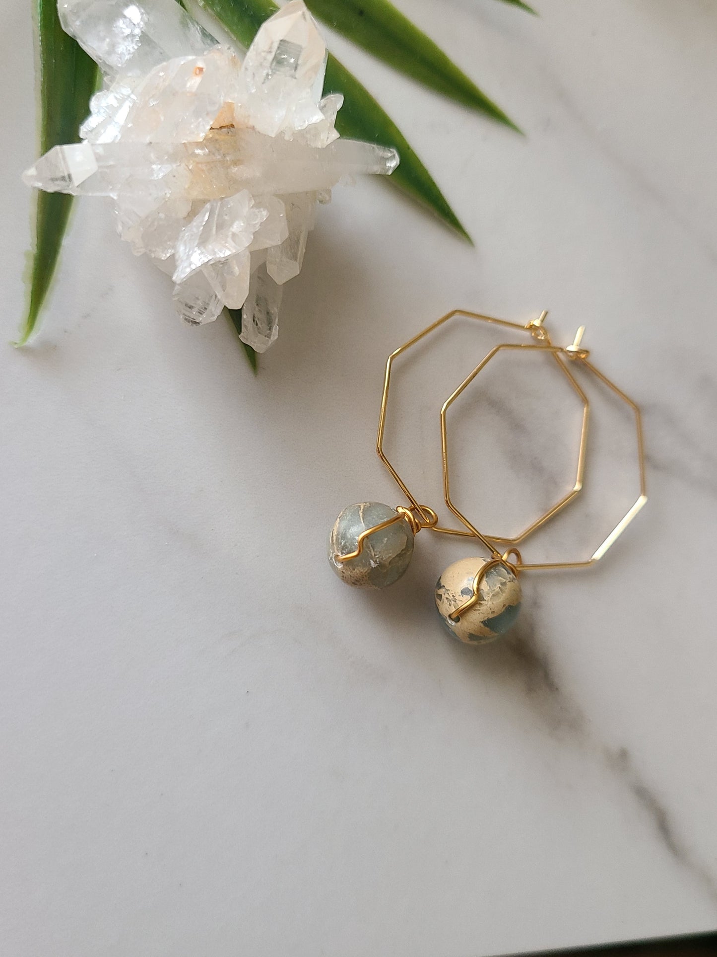 Stop & Seek Earrings- African Opal Jasper  (Clear Heart & Mind)