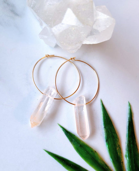 Peach Quartz Hoops- Small