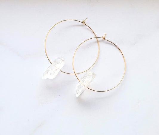 Clear Quartz Hoops- Large