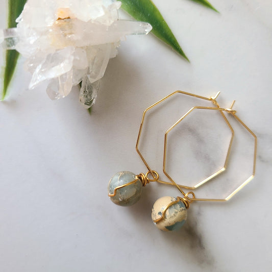 Stop & Seek Earrings- African Opal Jasper  (Clear Heart & Mind)